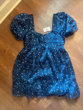 Adelyn Rae Blue Star-Print Puff Sleeve Mini Dress